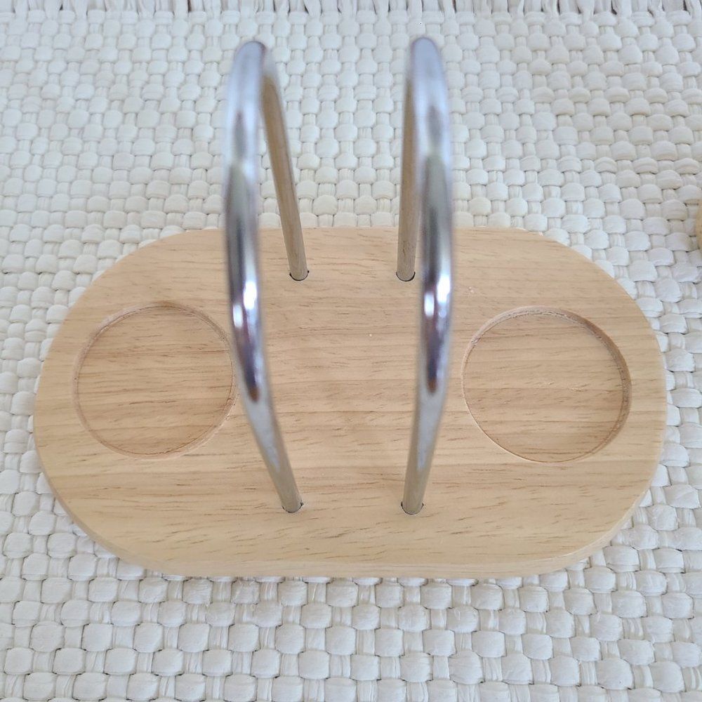 NWOT Metal and Solid Wood Egg-Shaped Salt And Pepper Shakers With Napkin Holder - Picture 9 of 12